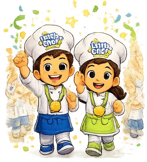 Little Chefs cheering through an applause tunnel with confetti